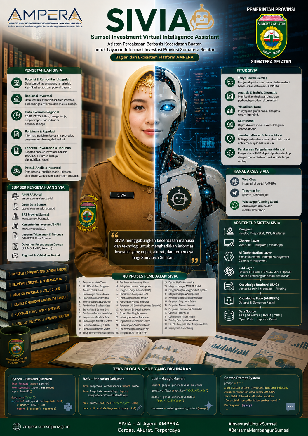 Ilustrasi SIVIA, perpaduan wajah manusia dan kecerdasan buatan mengenakan seragam ASN Sumatera Selatan